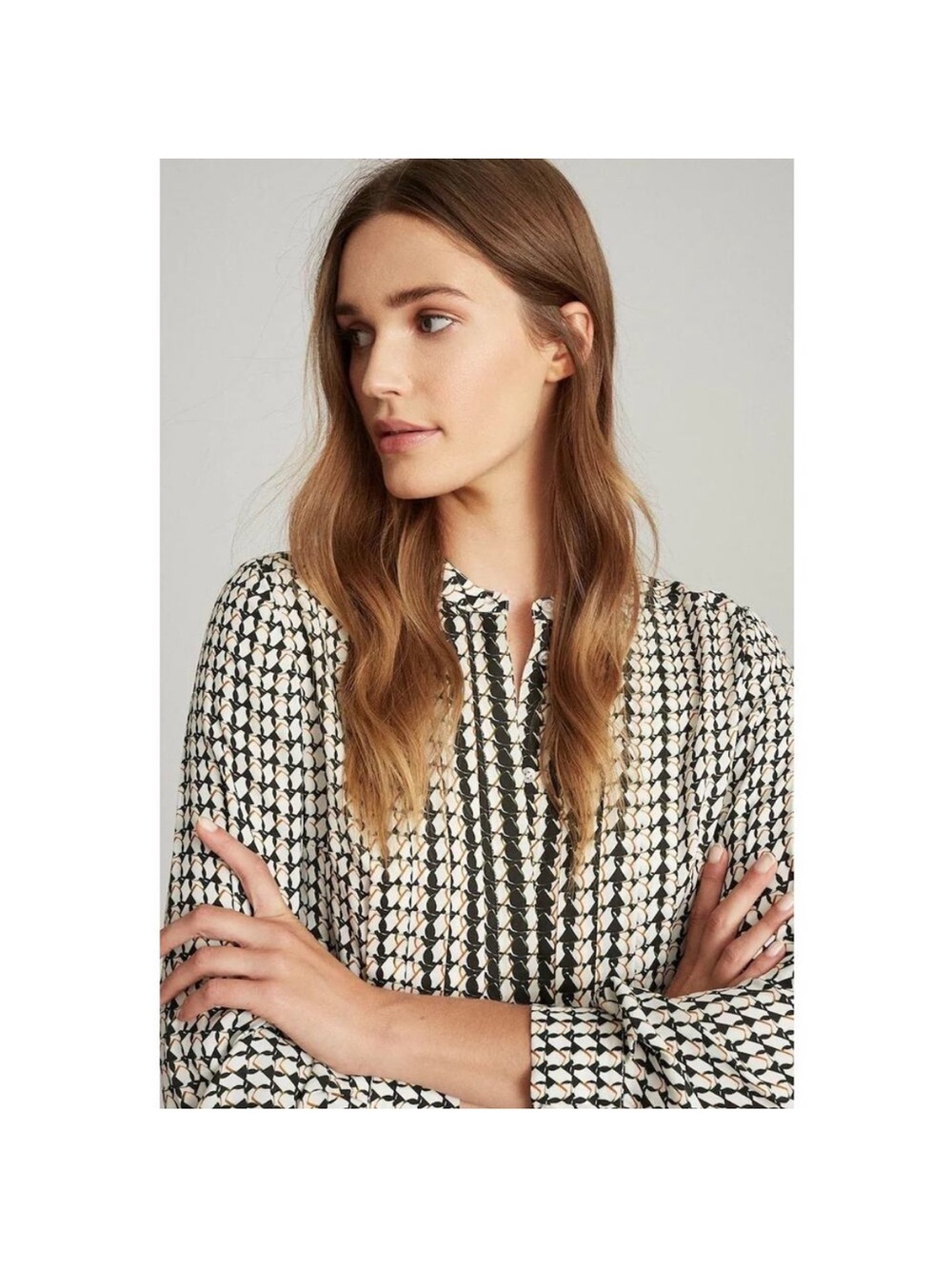 NEW REISS Lea Geo Print pleated Blouse shirt top US 6 UK 10 Office To Cocktails